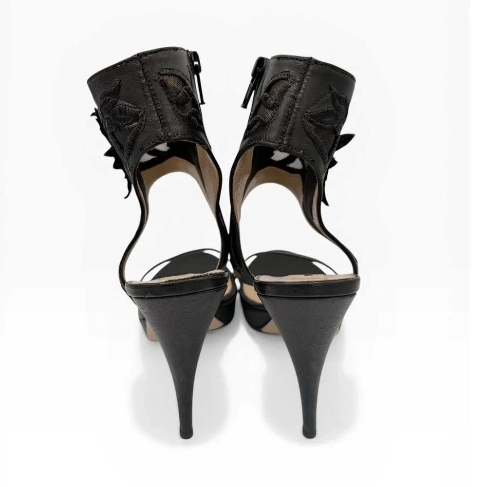 Valentino Garavani Platform Heels COA‎ 39.5 Black Lace Floral Leather Stiletto